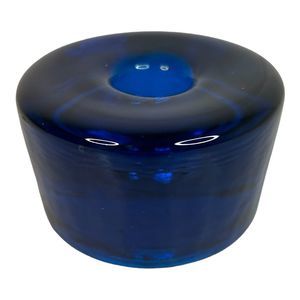 1970’s Blenko Glass 2" Cobalt Blue Heavy Round Taper Candle Holder MCM Mod Vtg